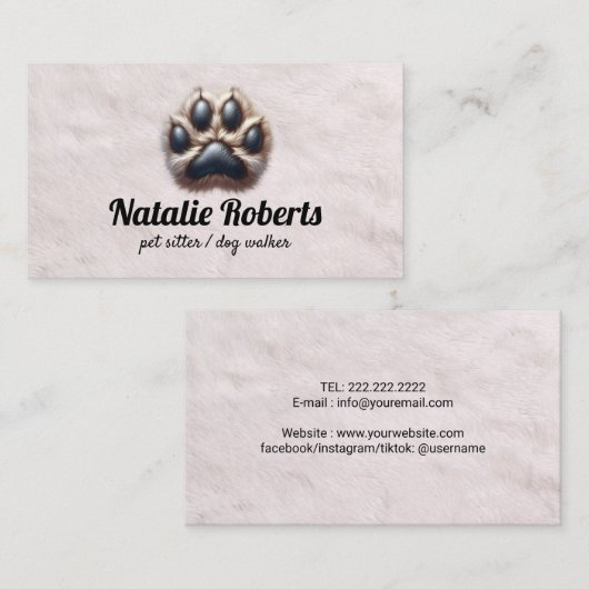 Pet Sitter Schattige Furry Paw Print Dog Walker Visitekaartje (Voorkant / Achterkant)