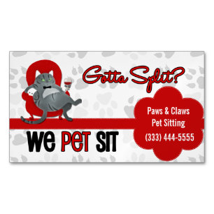 Pet Sitter's Custom Name Funny Grey Cat Magnetisch Visitekaartje