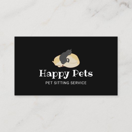 Pet Sitting Cute Dog & Cat Logo Pet Care Black Visitekaartje (Voorkant)