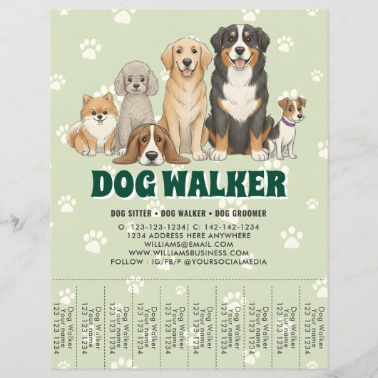 Pet Sitting Dog Walker Custom Promotional Green Flyer (Voorkant)