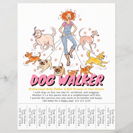 Pet Sitting Dog Walking Service Cute Custom Flyer (Voorkant)