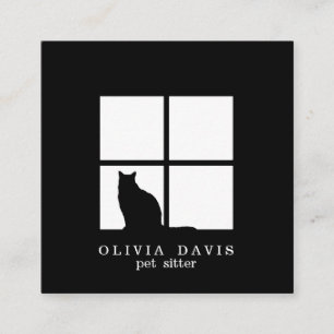 Pet Sitting Groomer Service Modern Black and White Vierkante Visitekaartje