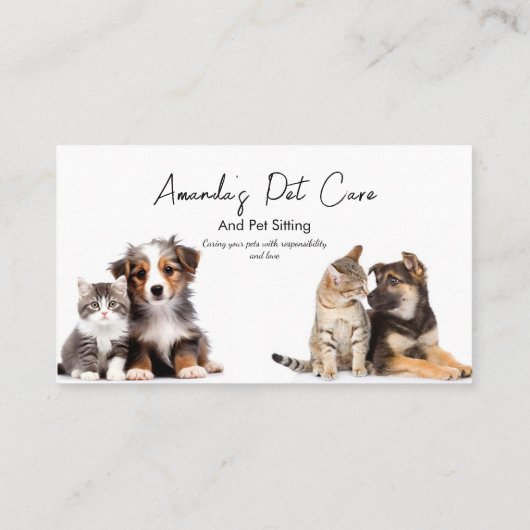 Pet Sitting, Huisdierenwinkel, dierenkliniek, Dier Visitekaartje (Achterkant)