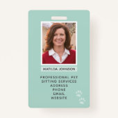 Pet Sitting Paw Print Photo Identification Badge (Voorkant)