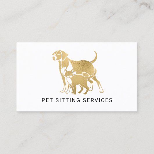 Pet Sitting Services Gold & White Visitekaartje (Voorkant)