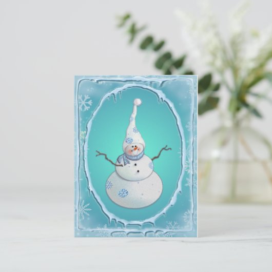 Pet SNOWMAN, SCARF & SNEEUW door SHARON SHARPE Feestdagenkaart (Staand voorkant)