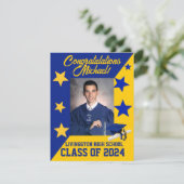 Pet & sterren Royal Blue & Gold Afstuderen Kaart (Staand voorkant)
