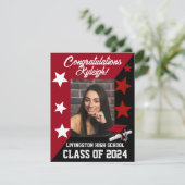 Pet & sterren Scarlet Red & Black Afstuderen Kaart (Staand voorkant)