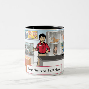 Pet Store - Mannelijke Cartoon op PrintedPerfectio Tweekleurige Koffiemok