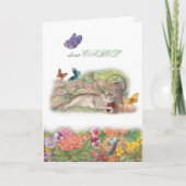 Pet sympathie, kat in tuin, aangepaste boodschap kaart (Voorkant)