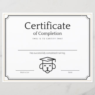 Pet Training Certificaat van Voltooiing