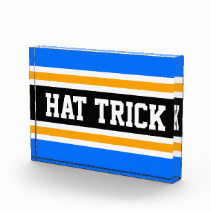PET TRICK Helderblauw Zwart Geel Hockey Stripes Fotoblokken