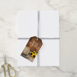 Pet van cowboy, zonnebloemen Barn Wood Wedding Fav Cadeaulabel