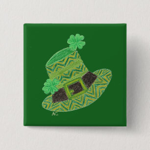 Pet van de groene chevron leprechaun St-Patrick's Vierkante Button 5,1 Cm