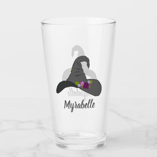 Pet van de zwarte heks met bloemen gepersonaliseer glas (Voorkant)