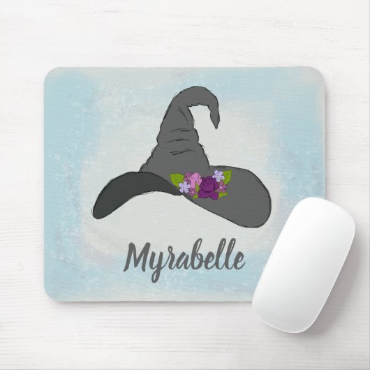 Pet van de zwarte heks met bloemen gepersonaliseer muismat (Met muis)