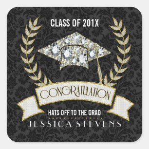 Pet van witte diamant afstuderen vierkante sticker