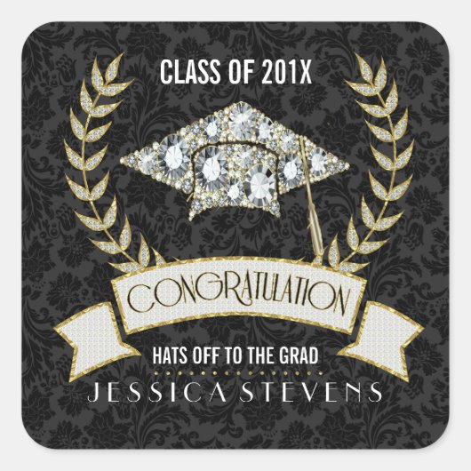Pet van witte diamant afstuderen vierkante sticker (Voorkant)
