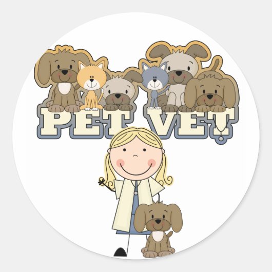 Pet Vet Blond Vrouw Tshirts en geschenken Ronde Sticker (Voorkant)