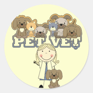 Pet Vet Blond Vrouw Tshirts en geschenken Ronde Sticker