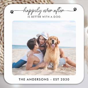 Pet Wedding Custom Photo Dog, gelukkig altijd daar Vierkante Kartonnen Onderzetter