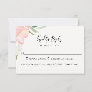 Petaal Roze Bloemen Bruiloft Voedsel Allergie RSVP Kaartje