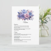 Petaal Roze, Korenbloem Blauw & Mauve Paarse Bruil Menu (Staand voorkant)