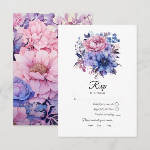 Petaal Roze, Korenbloem Blauw & Mauve Paarse Bruil RSVP Kaartje