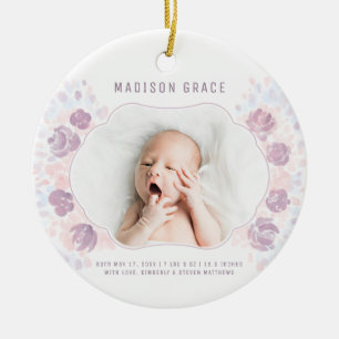 Petal Baby Girl Aankondiging Aangepaste foto Keramisch Ornament