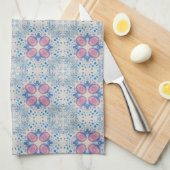 Petal Confetti Tegel – Roze en Blauwe Bloemen Theedoek (Quarter Fold)