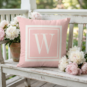Petal Pink and White Classic Square Monogram Buitenkussen