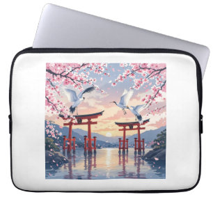Petal Reverie—Een Kraanvogels Serenade bij Zonsond Laptop Sleeve