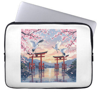 Petal Reverie—Een Kraanvogels Serenade bij Zonsond Laptop Sleeve
