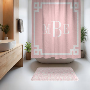 Petal roze en witte Griekse sleutel met monogram Douchegordijn