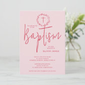 Petal Roze Meisjes Doop Uitnodiging (Staand voorkant)