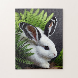 Pétale Le Lapin Noir Et Blanc, Jigsaw Puzzle