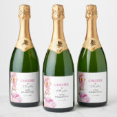 Petalen en prosecco felroze pioen bruids sparkling wijnetiket (Flessen)