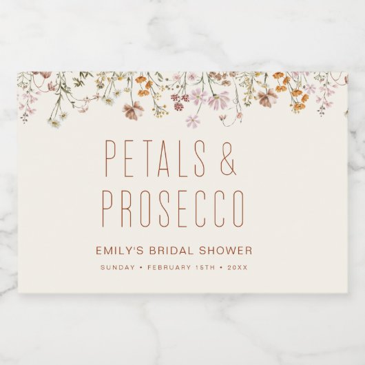 Petalen en Prosecco Wildflower Vrijgezellenfeest Sparkling Wijnetiket (Enkel label)