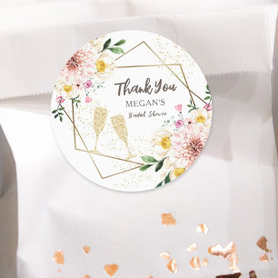 Petalen & Prosecco Bloemen Roos Goud Vrijgezelle Ronde Sticker