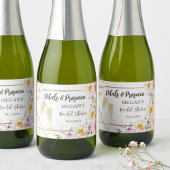 Petalen & Prosecco | Roze Bloemen Goud Vrijgezelle Sparkling Wijnetiket