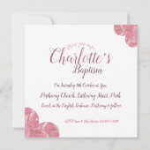 Pétales de coeur rose fille baptême invitation (Dos)