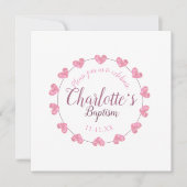 Pétales de coeur rose fille baptême invitation (Devant)