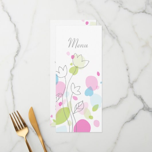 Pétales de fleurs de confetti moderne menu mariage (Devant/Arrière en situation)