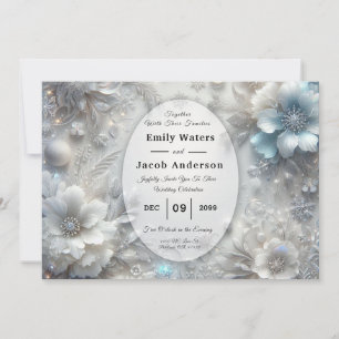 Pétales enneigés dans une invitation de mariage à