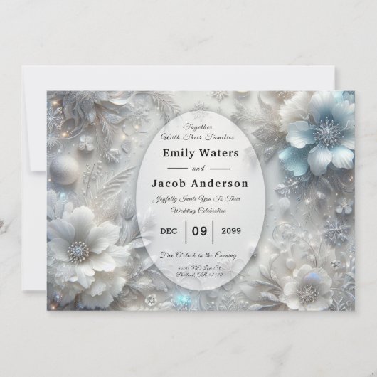 Pétales enneigés dans une invitation de mariage à (Devant)