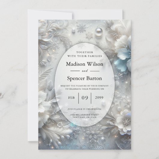 Pétales enneigés dans une invitation de mariage à (Devant)