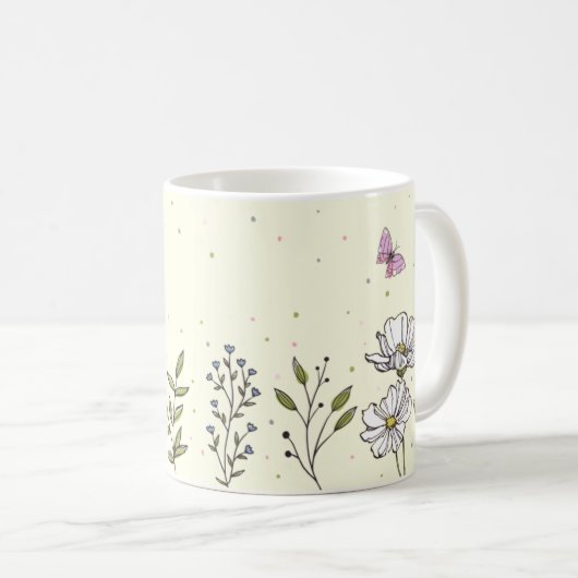 Pétales et pastels | Cute Mug de café floral (Devant droit)