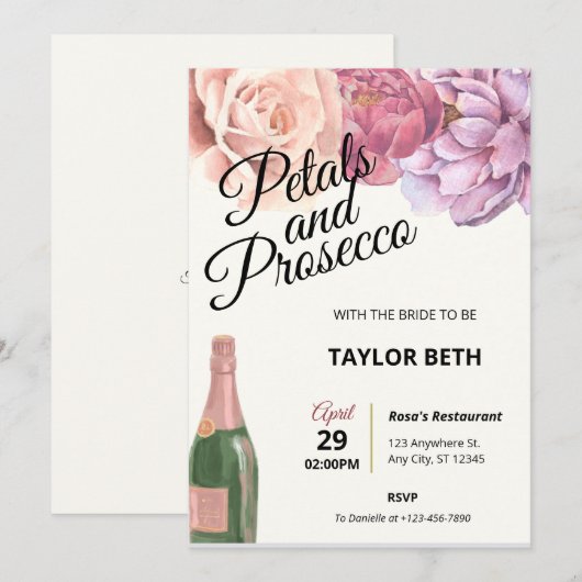 Pétales et Procuco Invitation à la douche nuptiale (Devant / Derrière)
