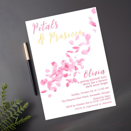 Pétales et Procuco Pink Douche nuptiale Invitation