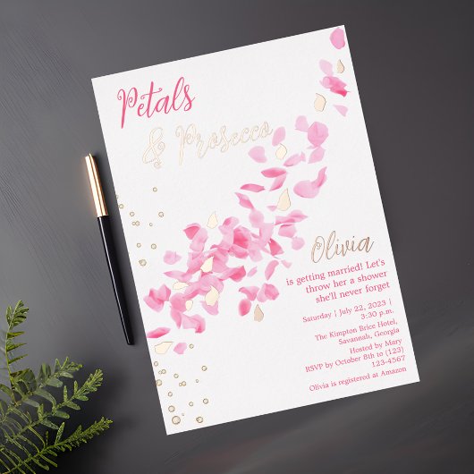 Pétales et Procuco Pink Douche nuptiale Invitation